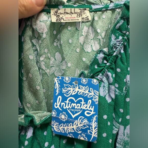 Free People Green One on One Date Long Sleeve Ruffle Scoop Neck Bodysuit Top S - Picture 9 of 12